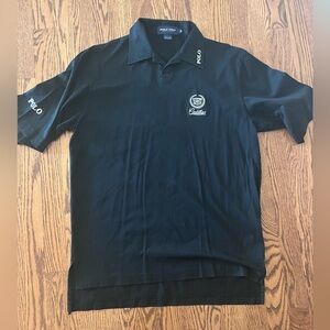 Polo Golf black cotton polo men's medium Cadillac logo Polo spell out Cotton EUC